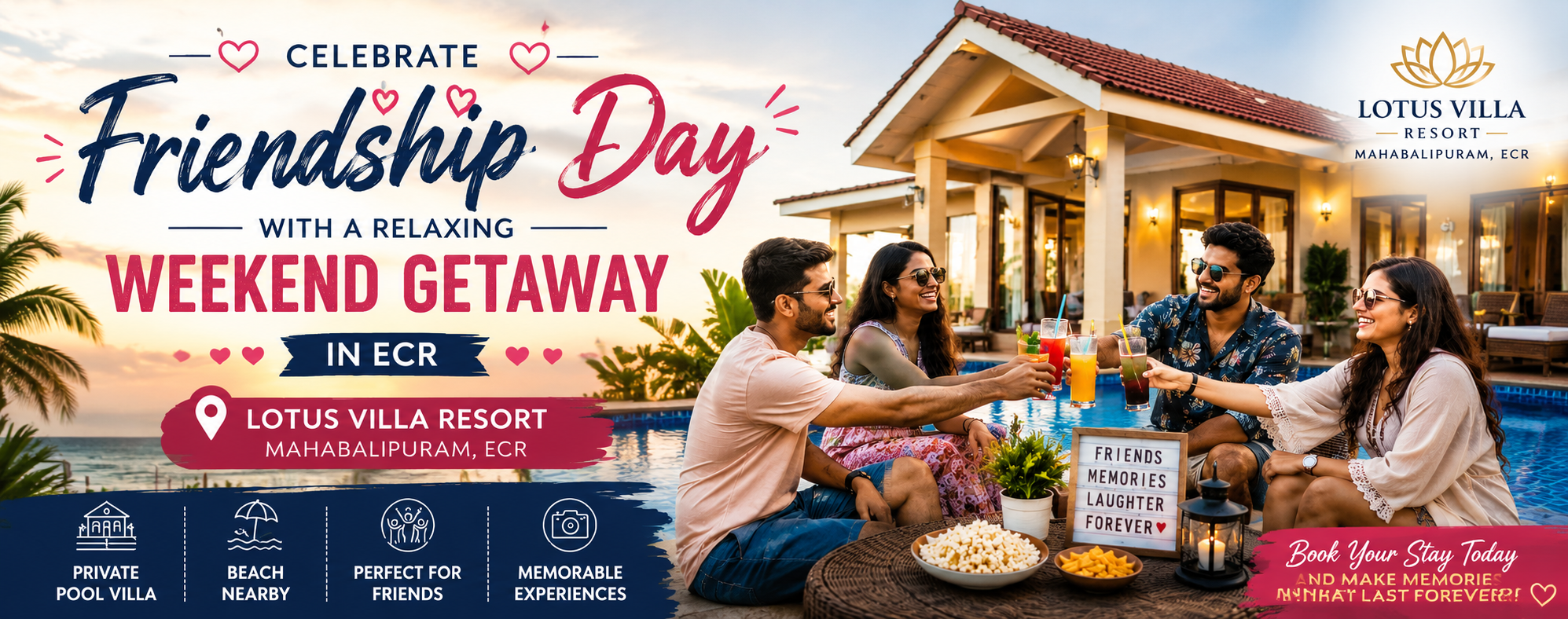 Celebrate Friendship Day Weekend Getaway in ECR | Lotus Villa Resort